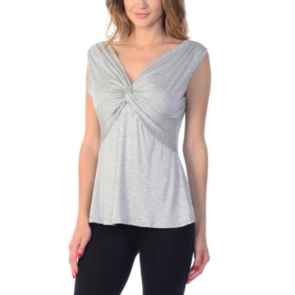 Twist Knot Front Deep V Neck Sleeveless Drapey Top - Picture 6 of 6